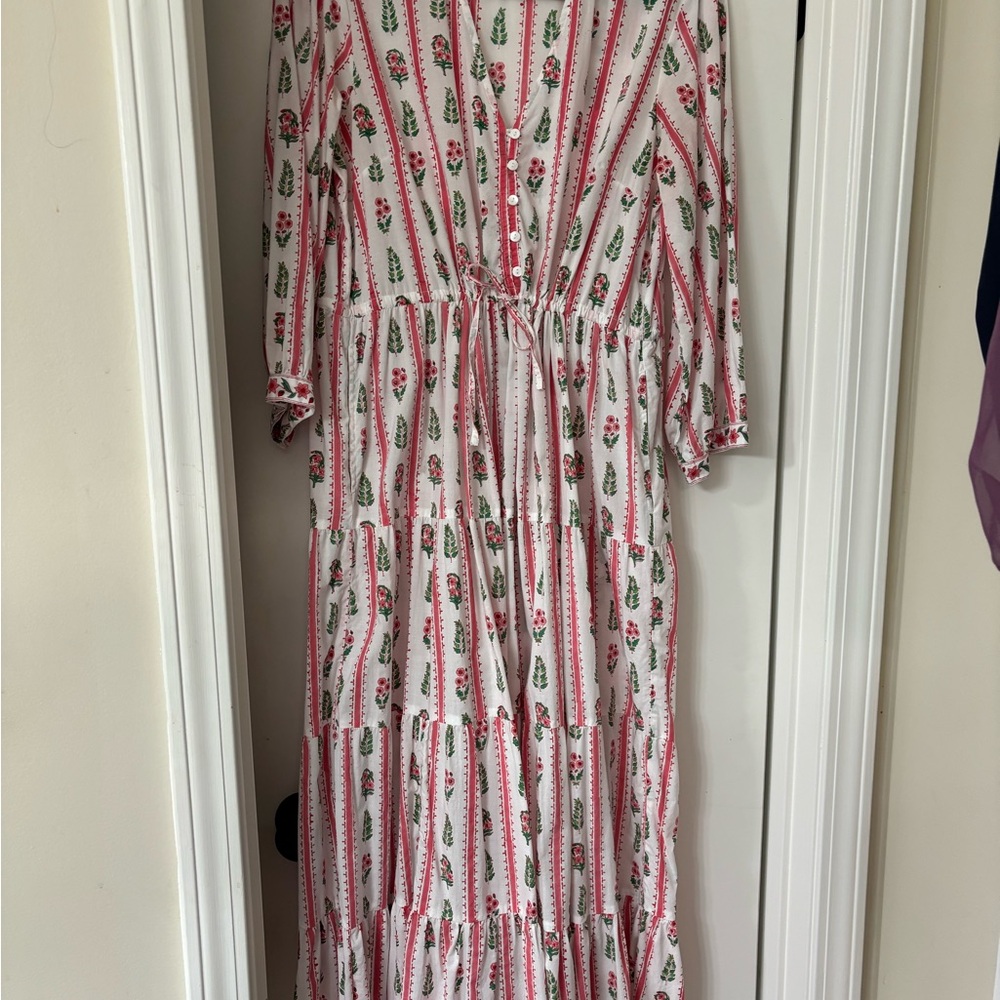 Pink floral stripe Pink City Prints dress L
